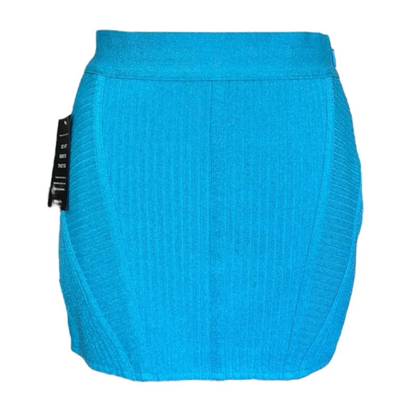 RETROFETE Bandage Mini Skirt Taressa Knit Aqua Blue Mermaid Glam, Size Medium - Picture 4 of 12